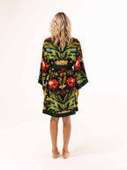 ALL•PORT silk robe in Paradisiacal Protea print by Lara Allport – back view showing the full protea print