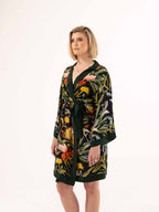 ALL•PORT silk robe in Dandelion Dreams print by Lara Allport – three-quarter view, belted