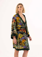 ALL•PORT silk robe in Succulent Symphony print by Lara Allport – front view worn open, sleeves pushed up