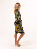 ALL•PORT silk robe in Succulent Symphony print by Lara Allport – side view, robe worn loosely