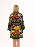 ALL•PORT silk robe in Dandelion Dreams print by Lara Allport – back view, belted