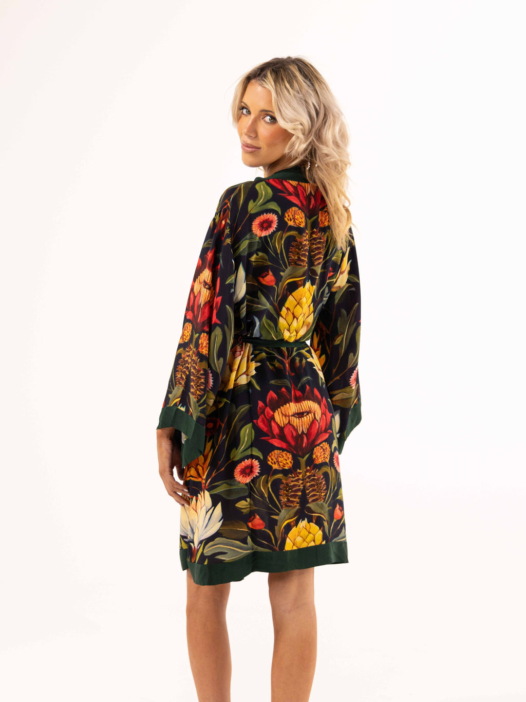 ALL•PORT silk robe in Artichoke Agape print by Lara Allport – back view showing the full print