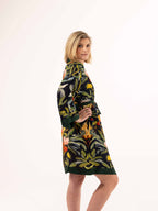 ALL•PORT silk robe in Dandelion Dreams print by Lara Allport – side view looking over shoulder