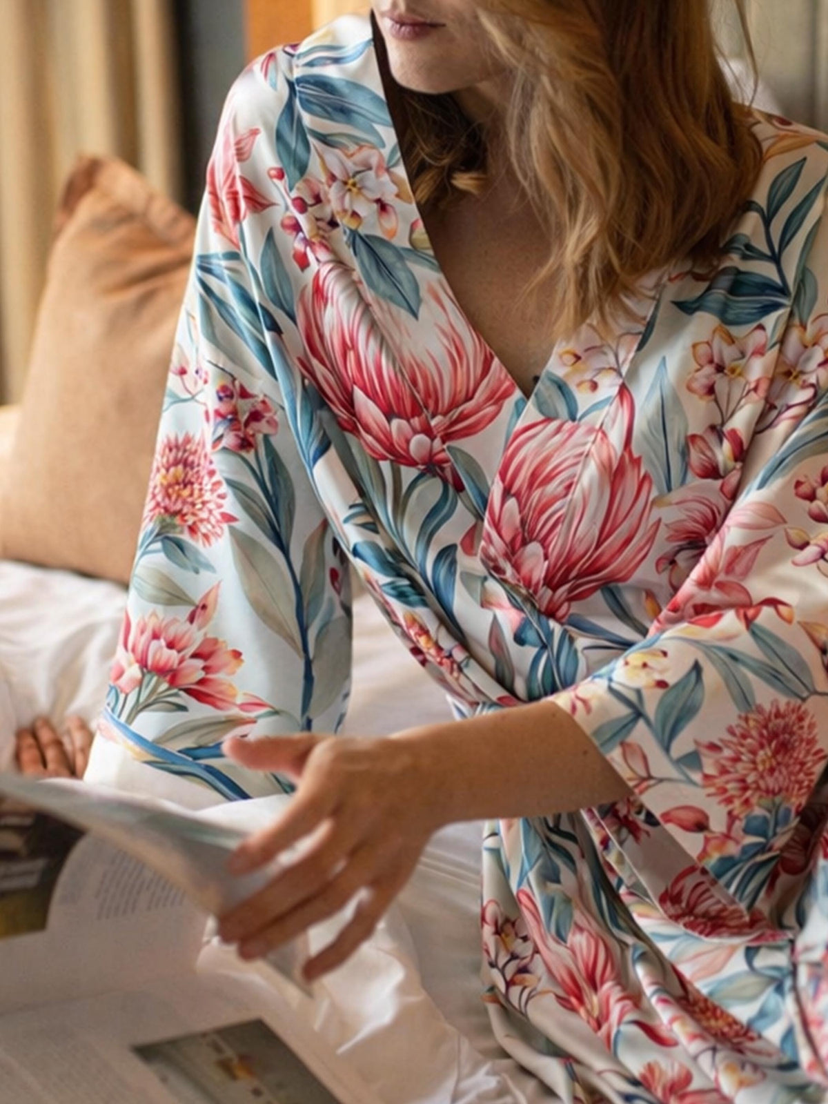 ALL•PORT Silk Kimono — Artichoke Agape